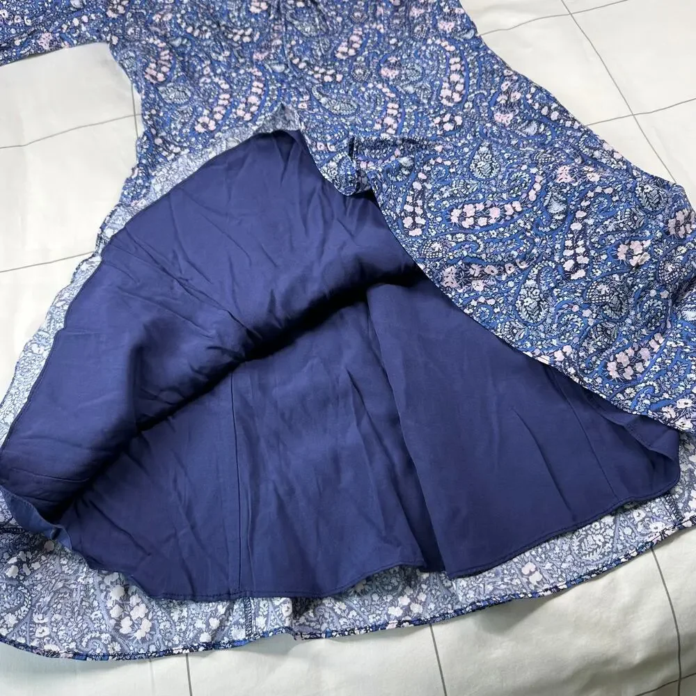 J. Crew Liberty Dress Women 2 Blue Sweetheart Long Sleeve Mini Bourton Bloom New